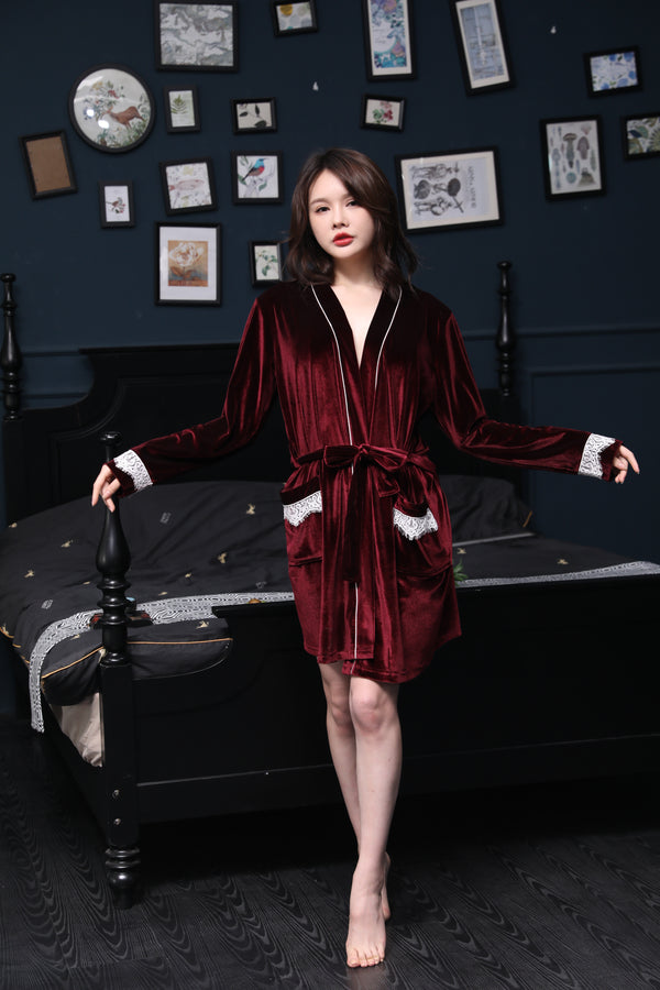 Aurellie Red Velvet Robe