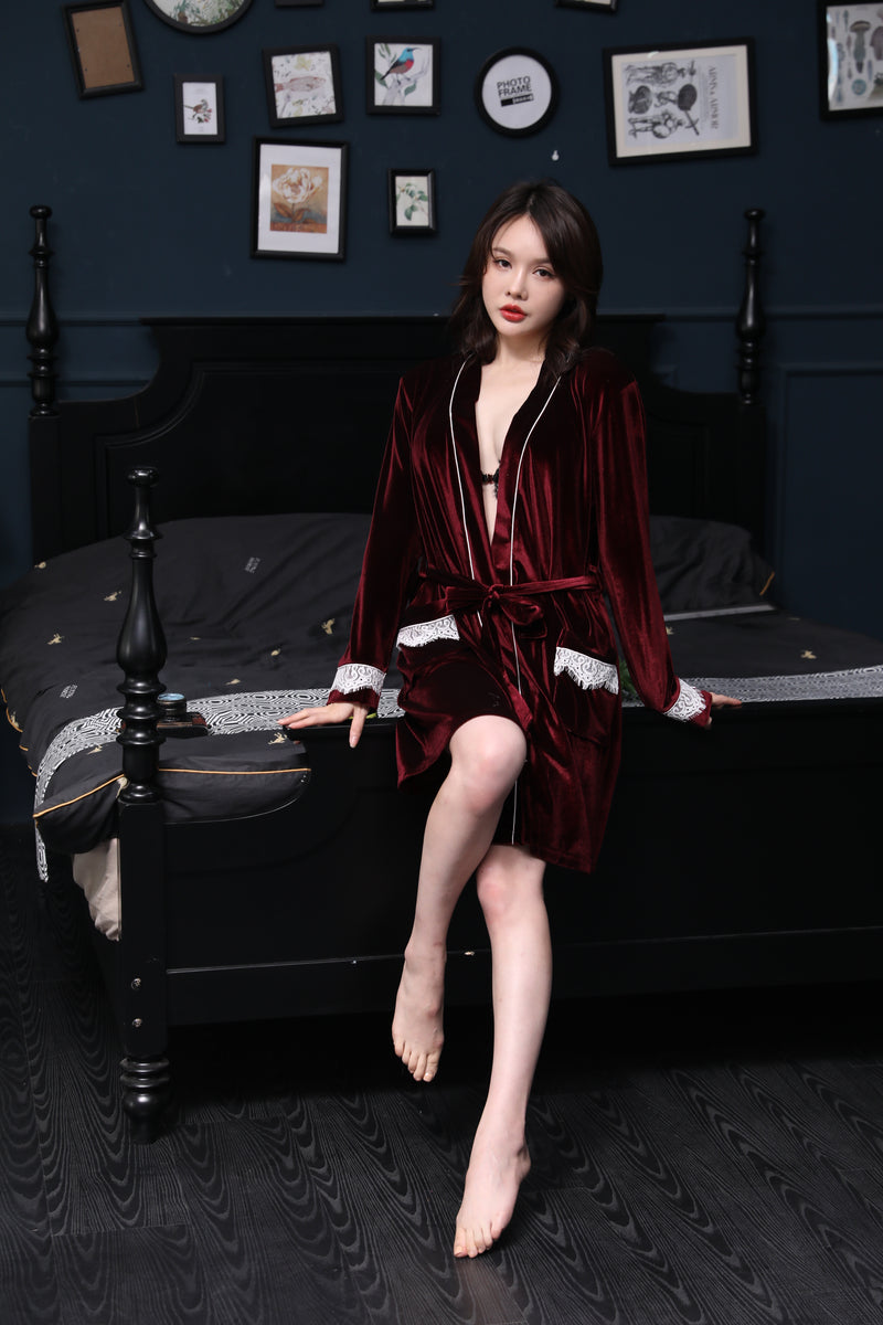 Aurellie Red Velvet Robe